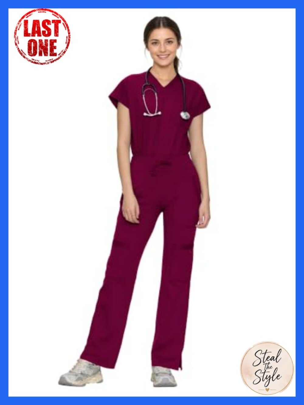 Women's Scrub Set V-Neck Top & Straight Leg Pants Nylon Spandex Stretch Medical